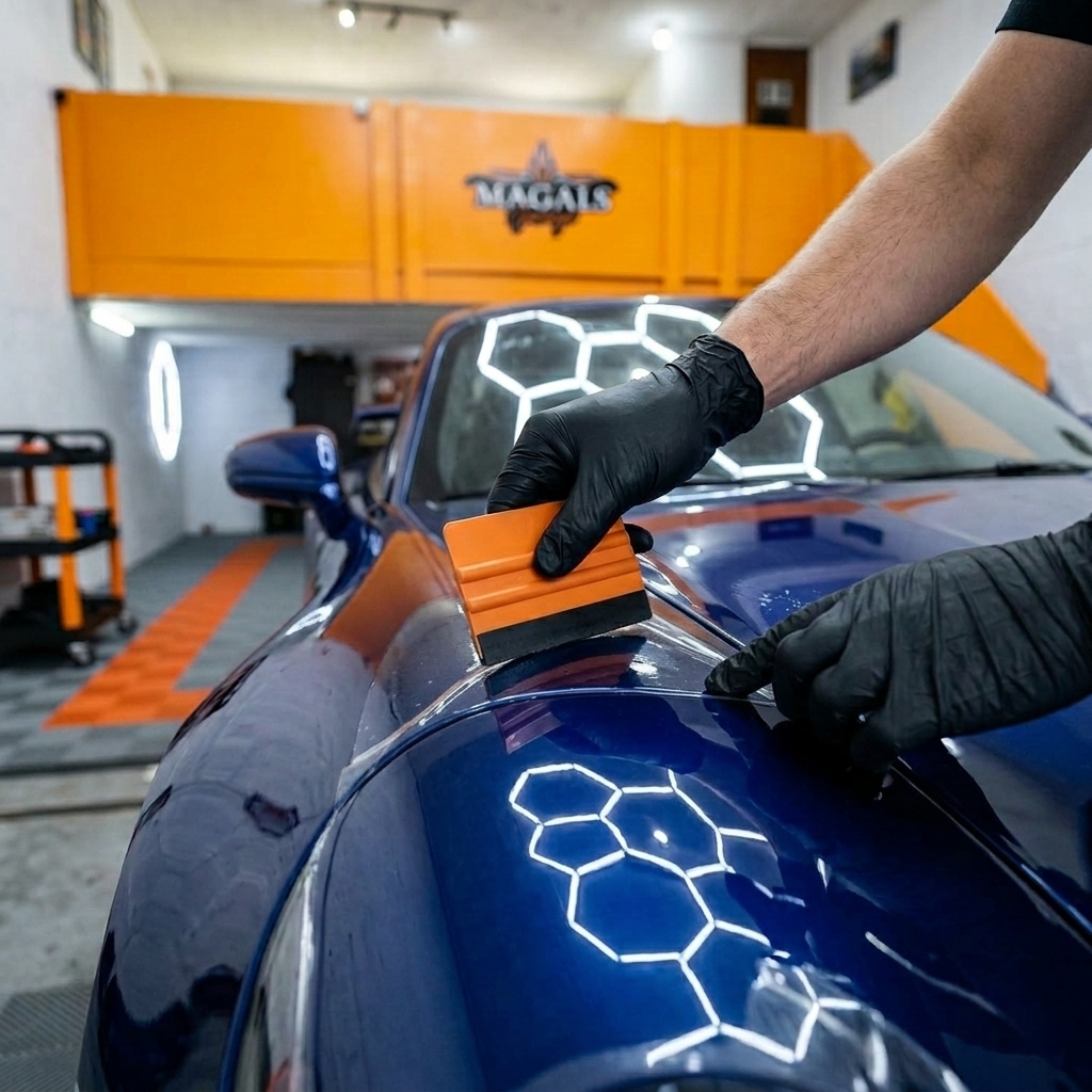 Aplicação de Paint Protection Film PPF em veículo de luxo na Magals Garage Caieiras